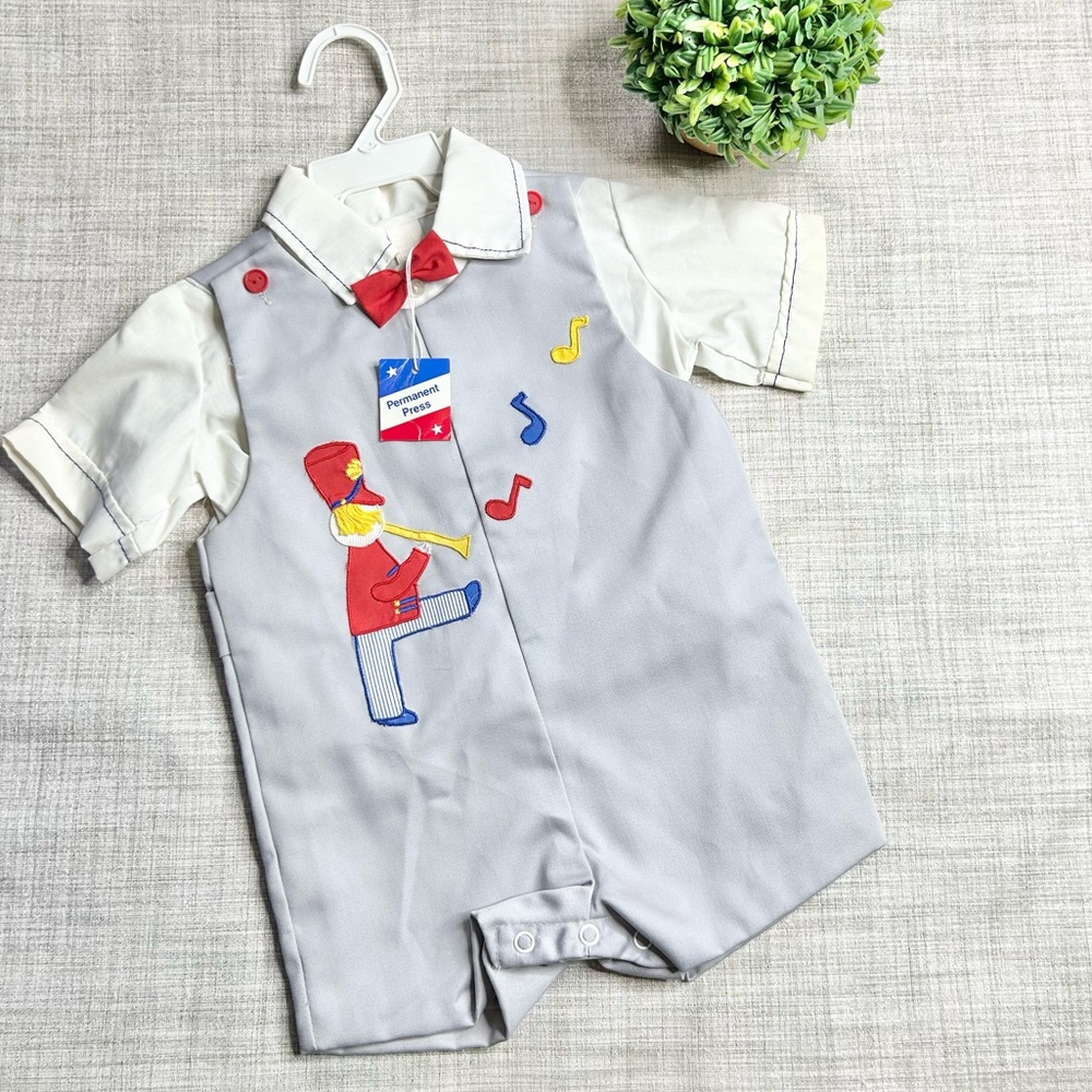 NWT Vintage Cradle Togs 2 piece shirt & shortalls set, marching band motif